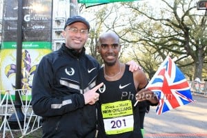 Mo Farah and Alberto Salazar at the New Orleans Rock N Roll Half in 2012