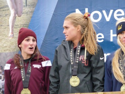 Quigley and Mississippi State's Rhianwedd Price (left) at NCAAs last fall