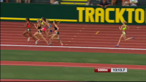 Katie Mackey stumbled on the penultimate lap