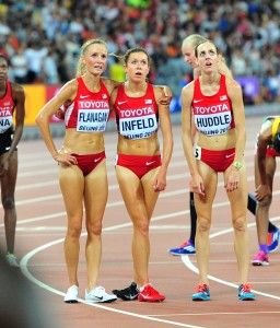 Shalane Flanagan, Emily Infleld, Molly Huddle at Worlds photo by Cheryl Treworgy Prettysporty.com