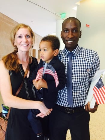 Chelanga, with wife Marybeth and son Micah, had to wait five years to become a citizen (Photo courtesy of Sam Chelanga)