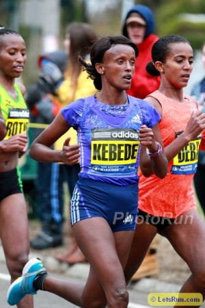 Kebede en route to a seventh-place finish in Boston this year