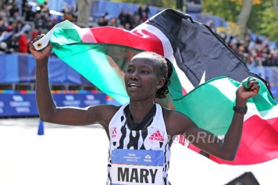 Mary Keitany celebrates her win in New York last year *More 2015 TCS New York City Marathon Marathon