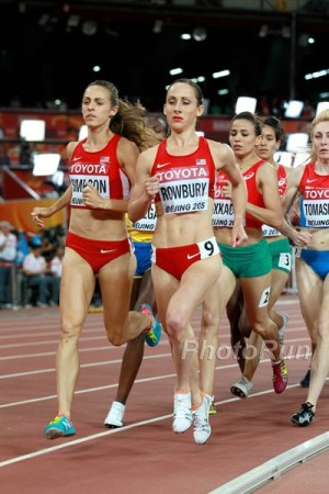 Rowbury and U.S. teammate Jenny Simpson leading the World Championship final in Beijing