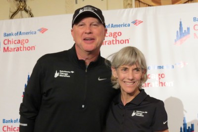 Olympic gold medalist Joan Samuelson and race director Carey Pinkowski in advance of the 2015 Bank of America Chicago Marathon (photo by David Monti for Race Results Weekly)