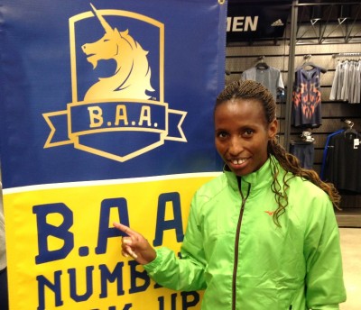 2015 Boston Marathon champion Caroline Rotich of Kenya in advance of the 2015 B.A.A. Half-Marathon (photo by Chris Lotsbom for Race Results Weekly)