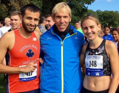 Mary Cain (r) with Peter Ciaccia (c) in 2015, president of events for NYRR and race director of the TCS New York City Marathon. Photo courtesy of the NYRR.