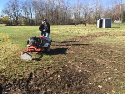 One of the few muddy places on the course - being worked on by a blower