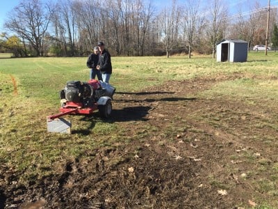 One of the few muddy places on the course - being worked on by a blower