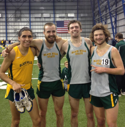 McSpadden second from left celebrated his 5k PR in February with from left Murie, Seth Ulvested and Donnie Decker