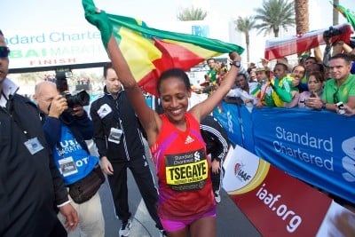 Tirfi Tsegaye celebrates in Dubai in 2013