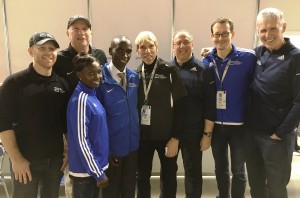 PHOTO: Officials of the Abbott World Marathon Majors pose with Series IX champions Mary Keitany and Eliud Kipchoge after the 2016 Tokyo Marathon. From left to right: Tim Hadzima, AbbottWMM general manager; Carey Pinkowski, executive director, Bank of America Chicago Marathon; Mary Keitany; Eliud Kipchoge; Peter Ciaccia, President of Events, and race director, TCS New York City Marathon; Nick Bitel, chief executive, Virgin Money London Marathon; Mark Milde, race director, BMW Berlin Marathon; Tom Grilk, executive director, Boston Athletic Association (Photo courtesy of Abbott World Marathon Majors)