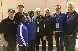  PHOTO: Officials of the Abbott World Marathon Majors pose with Series IX champions Mary Keitany and Eliud Kipchoge after the 2016 Tokyo Marathon.  From left to right: Tim Hadzima, AbbottWMM general manager; Carey Pinkowski, executive director, Bank of America Chicago Marathon; Mary Keitany; Eliud Kipchoge; Peter Ciaccia, President of Events, and race director, TCS New York City Marathon; Nick Bitel, chief executive, Virgin Money London Marathon; Mark Milde, race director, BMW Berlin Marathon; Tom Grilk, executive director, Boston Athletic Association (Photo courtesy of Abbott World Marathon Majors)