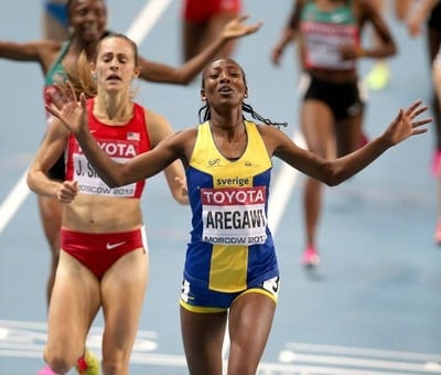 Aregawi took gold ahead of Jenny Simpson in 2013