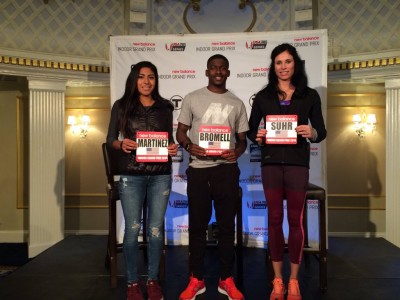 Brenda Martinez, Trayvon Bromell and Jenn Suhr in Boston on Friday