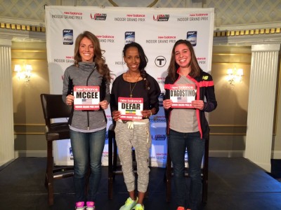 Cory McGee, Meseret Defar and Abbey D'Agostino ahead of Sunday's meet