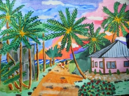 One of Zablockis paintings, depicting a favorite subject: islands. Courtesy Chris Zablocki.