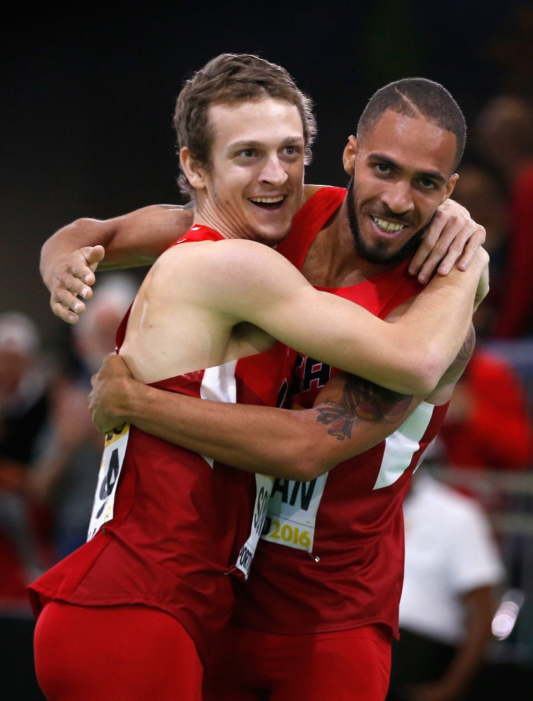 Erik Sowinski and Boris Berian Celebrate Their Medals (Photo by Christian Petersen/Getty Images for IAAF)"