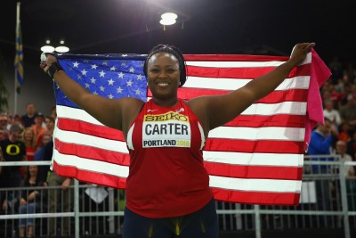 Michelle Carter New America Record Holder (Photo by Ian Walton/Getty Images for IAAF)"