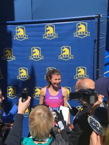 Handler meets with the media after upset 2016 BAA mile win.