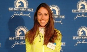 Sarah Crouch in advance of the 2016 Boston Marathon (photo by Jane Monti for Race Results Weekly)
