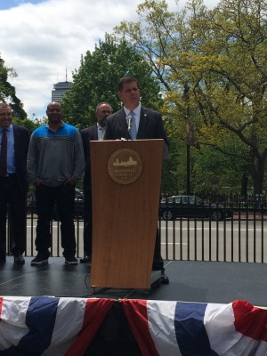 Mayor Walsh speaking on Boston Common on Monday