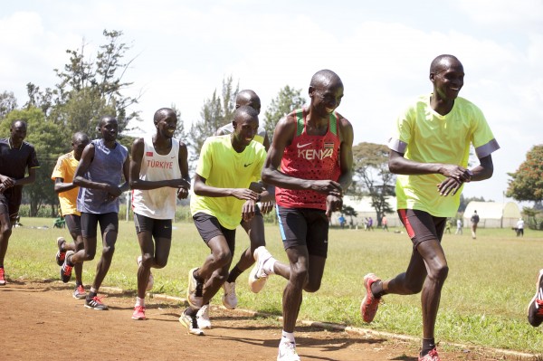 The 2016 and 2012 Olympic champs? Kipchoge (second from right) and Kiprotich (far right)
