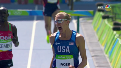 Jager celebrating his Olympic silver medal