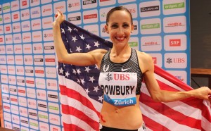 Shannon Rowbury of the United States after winning the 1500m at the 2016 Weltklasse in Zurich in 3:57.78 (photo by Chris Lotsbom for Race Results Weekly)