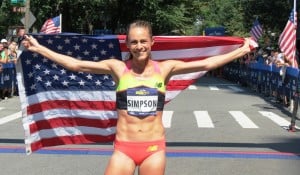 Jenny Simpson after winning the 2015 New Balance Fifth Avenue Mile for the fourth time (photo by Jane Monti for Race Results Weekly)