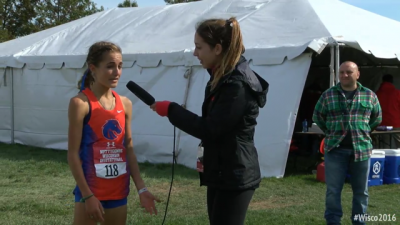 Brenna Peloquin talks to a Flotrack reporter after her win