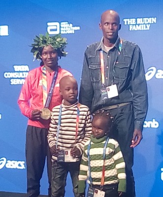 Mary Keitany, her husband Charles Koech and kids Jared (8) and Samantha (2)