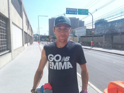 Joe Bosshard outside the Olympic Stadium shortly after Coburn medalled in Rio