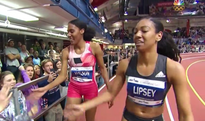 Ajee Wilson and Charlene LIpsey After Millrose