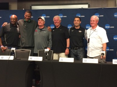 (L to R): Holloway, Johnson, Arkansas' Chris Bucknam & Lance Harter, Kyprianou and Texas A&M's Pat Henry