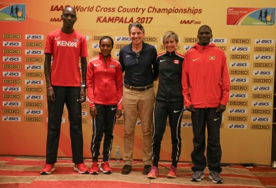 Gollish (second from right) with Olympic champions Kiprop, Kipyegon, Coe, and Kiprotich (Photo by Roger Sedres for IAAF)