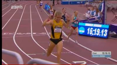 Karissa Schweizer celebrates her first NCAA track title