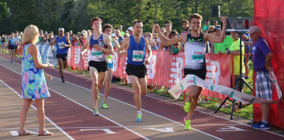 Craig Engels edges Nick Willis (center) and Colby Alexander at the 2017 Aetna Falmouth Mile (photo by Chris Lotsbom for Race Results Weekly)