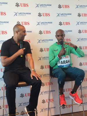 Farah with moderator Colin Jackson