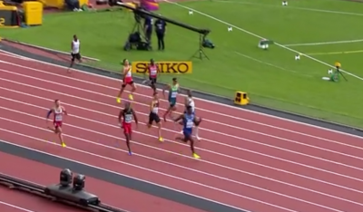 Kerley throws up his hands as nearly falls out of his lane