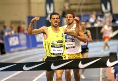 Torrence celebrating the 2009 US indoor 3000 title