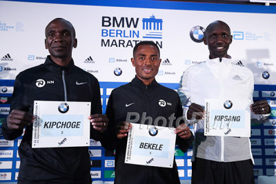 Kipchoge, Bekele, and Wilson Kipsang in Berlin last week