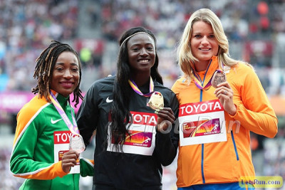 Bowie atop the 100m podium at Worlds in August