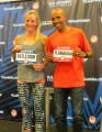 Shalane Flanagan and Meb Keflezighi at the pre-race press conference in Los Angeles for the 2016 USA Olympic Team Trials Marathon last February (photo by Jane Monti for Race Results Weekly) 