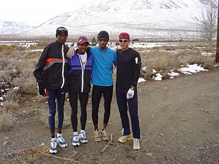 Abdi Abdirahman, Meb, Bolota Asmerom, and Shay training in Mammoth Lakes