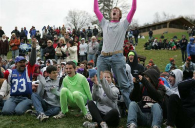 Mahon celebrates with the 2010 Pembroke squad as the results of the NXN Northeast regional are announced