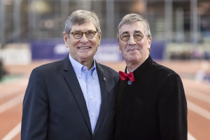 Jim Ryun and Ian Brooks pose for a photograph during the 111th NYRR Millrose Games at the Armory, NYC February 3, 2018 Image ©ÊRoss Dettman