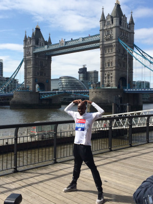 Farah in front of the famous Tower Bridge
