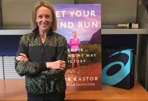 PHOTO: Deena Kastor at the offices of Penguin Random House in New York City (photo by David Monti for Race Results Weekly)