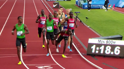 Korir almost face plants (screen shot from NBCSN broadcast)